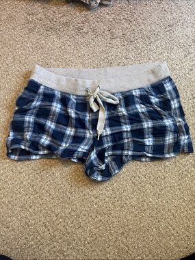 Aerie Navy and White Plaid Knit-Waist Lounge Shorts